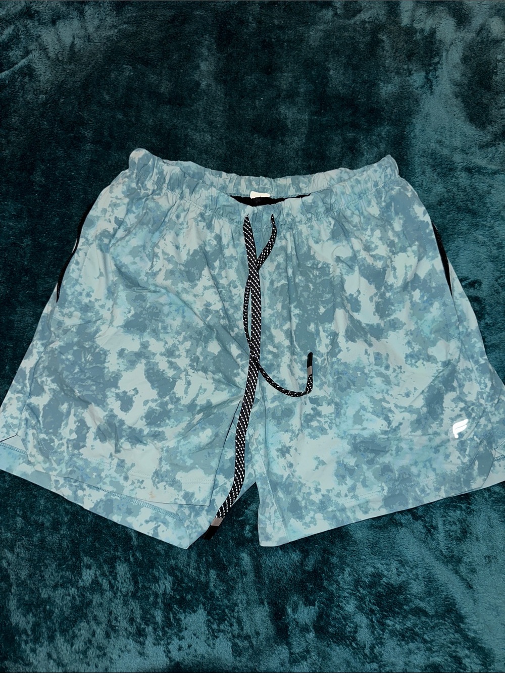 Light Blue Camo Fabletics Men's The One 5” Shorts with built in liner